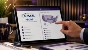 Healthcare Operations & Practice Management Blog | Integral Clinic Solutions 5 A professional tablet screen comparing the portals for credentialing with Medicare and Medicaid, highlighting the administrative differences for healthcare providers.