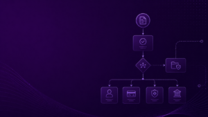 Healthcare Operations & Practice Management Blog | Integral Clinic Solutions 8 Stylized digital diagram showing a medical claim routing workflow representing place of service billing accuracy and revenue cycle management.
