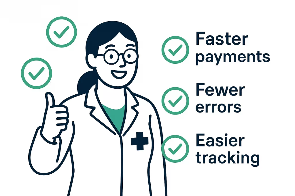  Illustration showing benefits of using a medical billing clearinghouse: speed, accuracy, and compliance