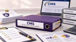 Healthcare Operations & Practice Management Blog | Integral Clinic Solutions 1 CMS compliance materials showing Medicare enrollment, billing and claims, patient information safeguards, and audit preparation for medical practices.