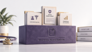 Healthcare Operations & Practice Management Blog | Integral Clinic Solutions 6 Medical practice registration shown as the foundation supporting credentialing, payer enrollment, and financial accounts.