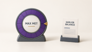 Healthcare Operations & Practice Management Blog | Integral Clinic Solutions 2 A dial marked “Max Met” beside a separate bill marked “Earlier Balance,” illustrating patient out-of-pocket maximums and prior patient balances.