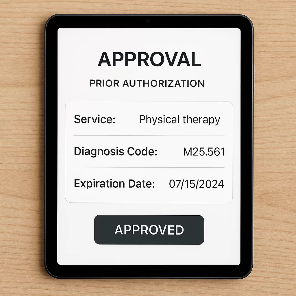 Digital form displaying prior authorization details for medical billing