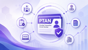 Healthcare Operations & Practice Management Blog | Integral Clinic Solutions 1 Professional workspace showing a laptop with a secure Medicare PTAN enrollment dashboard to illustrate medical practice operational management.