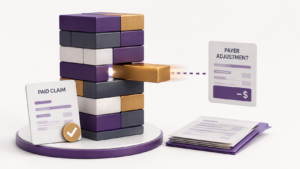 Insurance takebacks illustrated by a payer adjustment removing previously paid revenue from a medical practice claim.