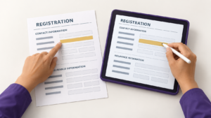 Healthcare Operations & Practice Management Blog | Integral Clinic Solutions 1 Staff verifying patient registration information between a paper form and a tablet.