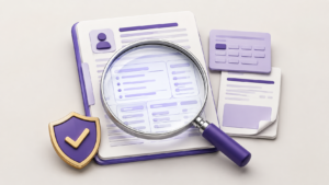 Healthcare Operations & Practice Management Blog | Integral Clinic Solutions 5 illustration of Clinical Documentation showing a patient medical record reviewed with a magnifying lens alongside coding, insurance claim, and verification documents to represent coding accuracy, medical necessity, reimbursement, compliance, audit readiness, and continuity of care.