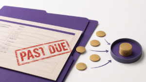 Healthcare Operations & Practice Management Blog | Integral Clinic Solutions 9 Patient collections illustration showing a past-due medical bill with payments being gathered to represent collection of unpaid balances.