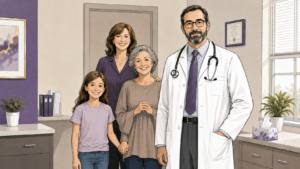 Healthcare Operations & Practice Management Blog | Integral Clinic Solutions 3 Physician with family members in a medical practice illustrating billing and compliance considerations when treating family members.