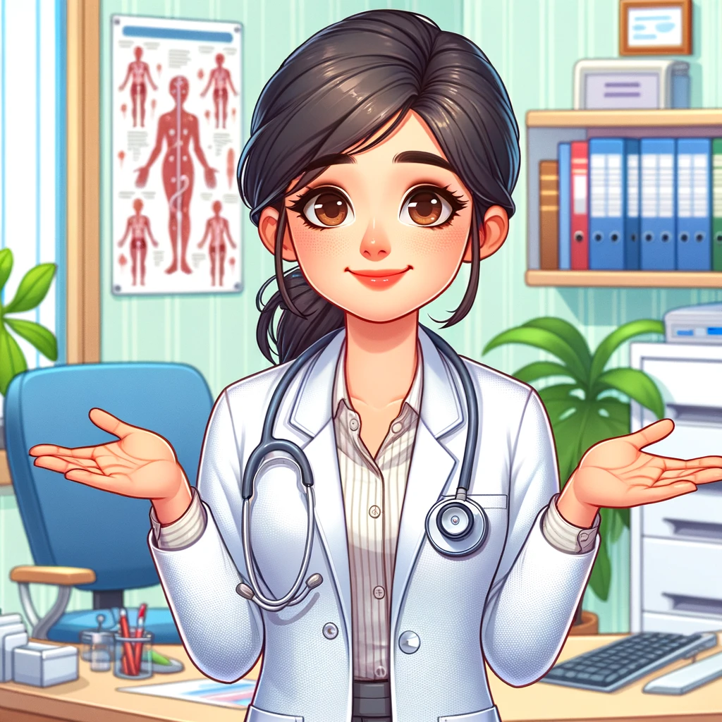 DALL&middot;E 2024 01 21 15.40.33 A cartoon style image of a female doctor with a stethoscope around her neck