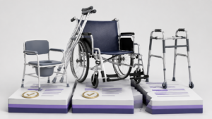Healthcare Operations & Practice Management Blog | Integral Clinic Solutions 8 Durable Medical Equipment billing concept showing a wheelchair supported by a foundation of medical documentation with a verification seal, illustrating how complete documentation and operational workflows strengthen DME reimbursement.