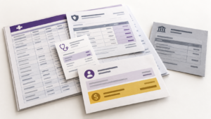 Healthcare Operations & Practice Management Blog | Integral Clinic Solutions 1 Patient Cost Shares illustration showing a medical practice ledger, payer remittance, prior payment receipt, and remaining patient balance, with contractual adjustments shown separately.