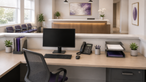 Healthcare Operations & Practice Management Blog | Integral Clinic Solutions 3 Clean desk policy illustrated by an organized workstation in a medical office.