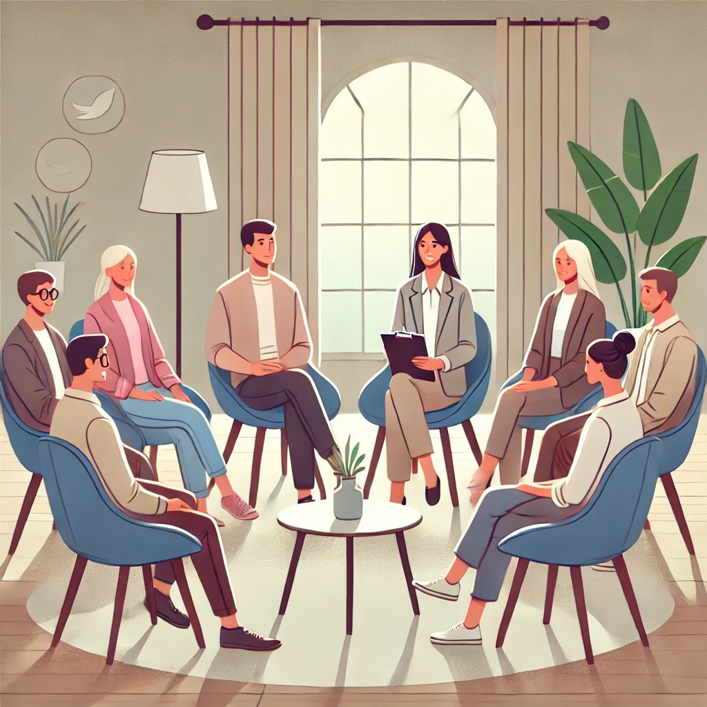 2025 CMS Final Rule: What You Need to Know About Medicare Changes 2 DALL·E 2024 11 27 12.50.13 An illustration of a group therapy session focusing on behavioral health services. The scene features a diverse group of individuals seated in a circl