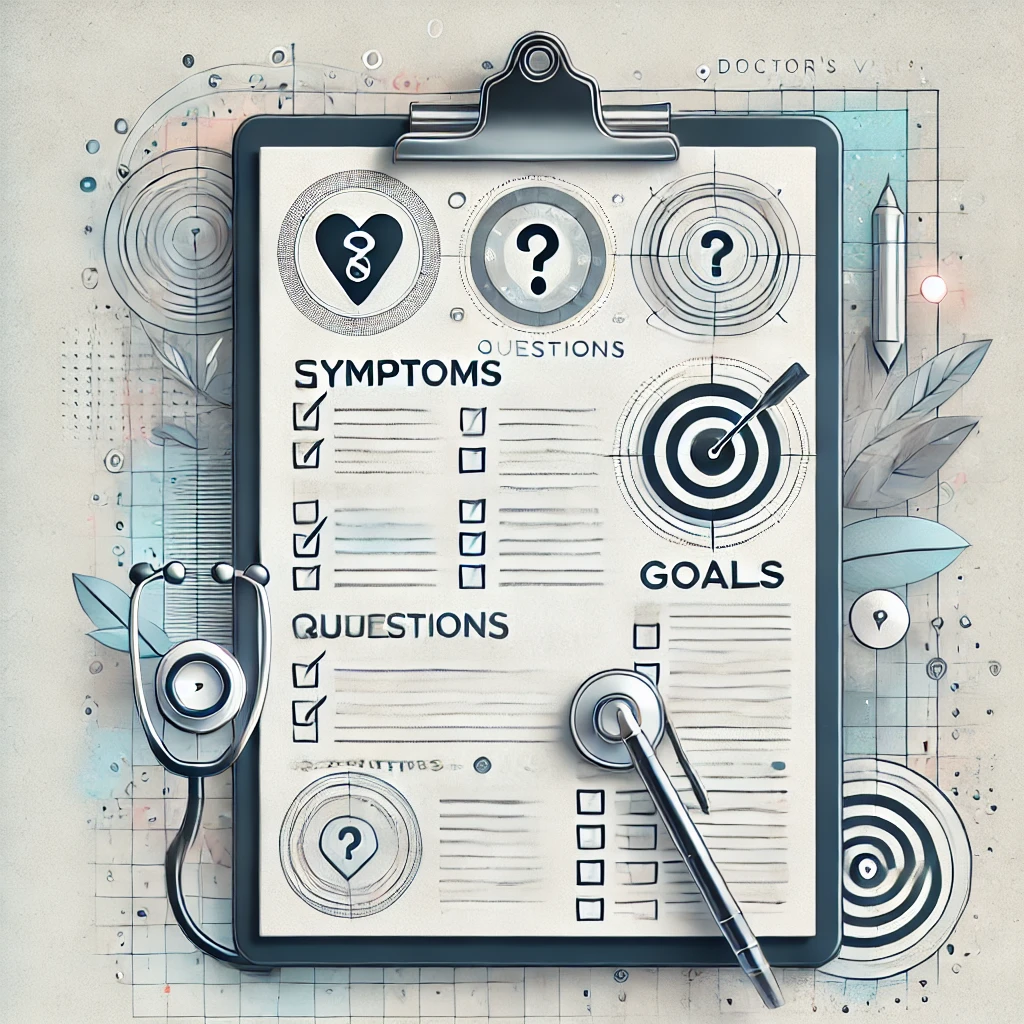 DALL&middot;E 2025 01 16 10.09.25 An abstract yet detailed illustration of a checklist representing notes for a doctors visit. The checklist includes symbolic representations of sympt