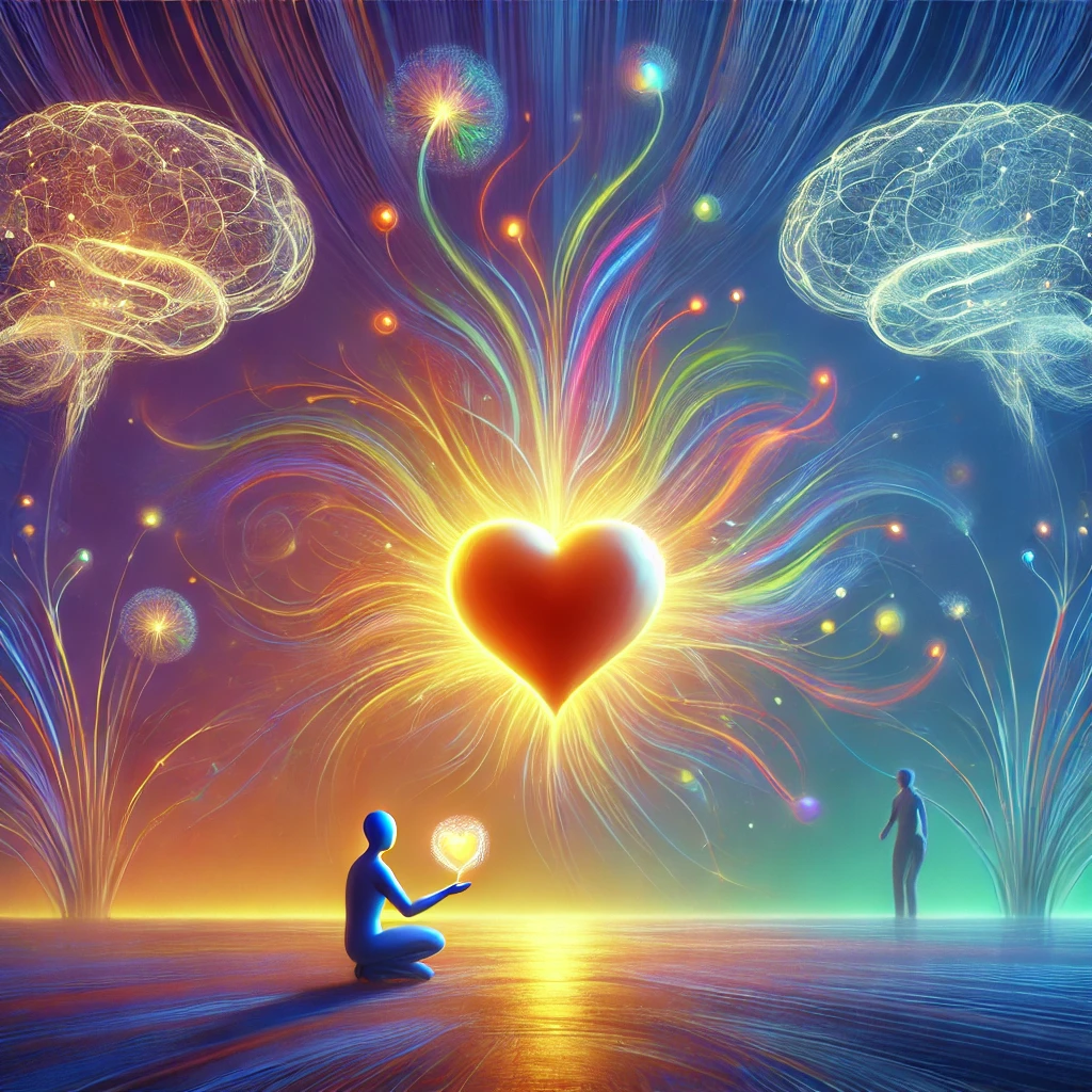illustration of a glowing heart radiating warmth to represent emotional intelligence in healthcare leadership.