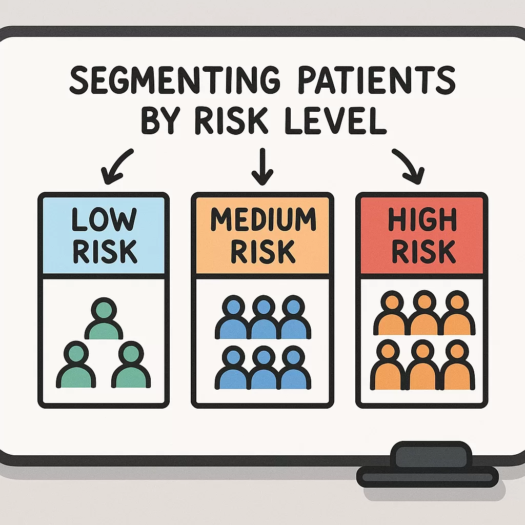 Doctor planning advanced patient recall strategies by segmenting patients on a whiteboard