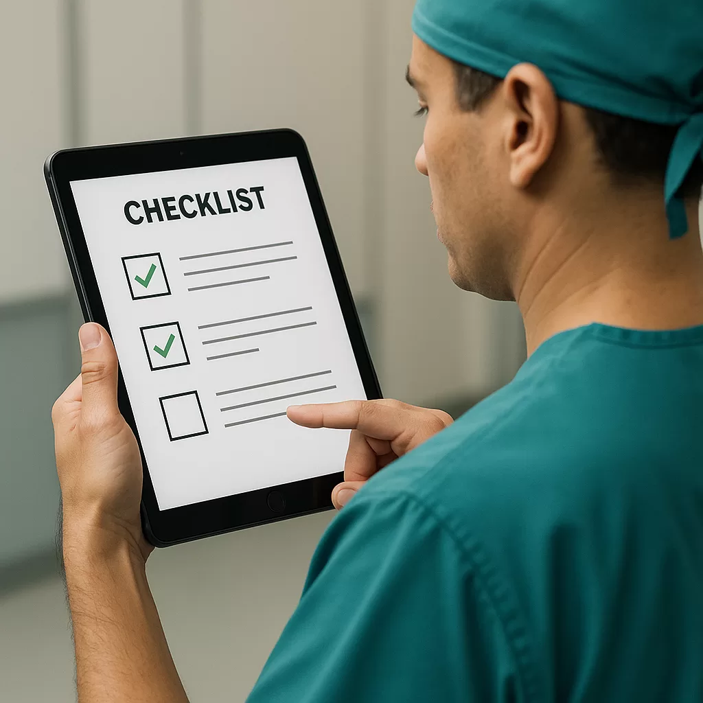 Administrator using digital billing software to prevent medical billing claim errors