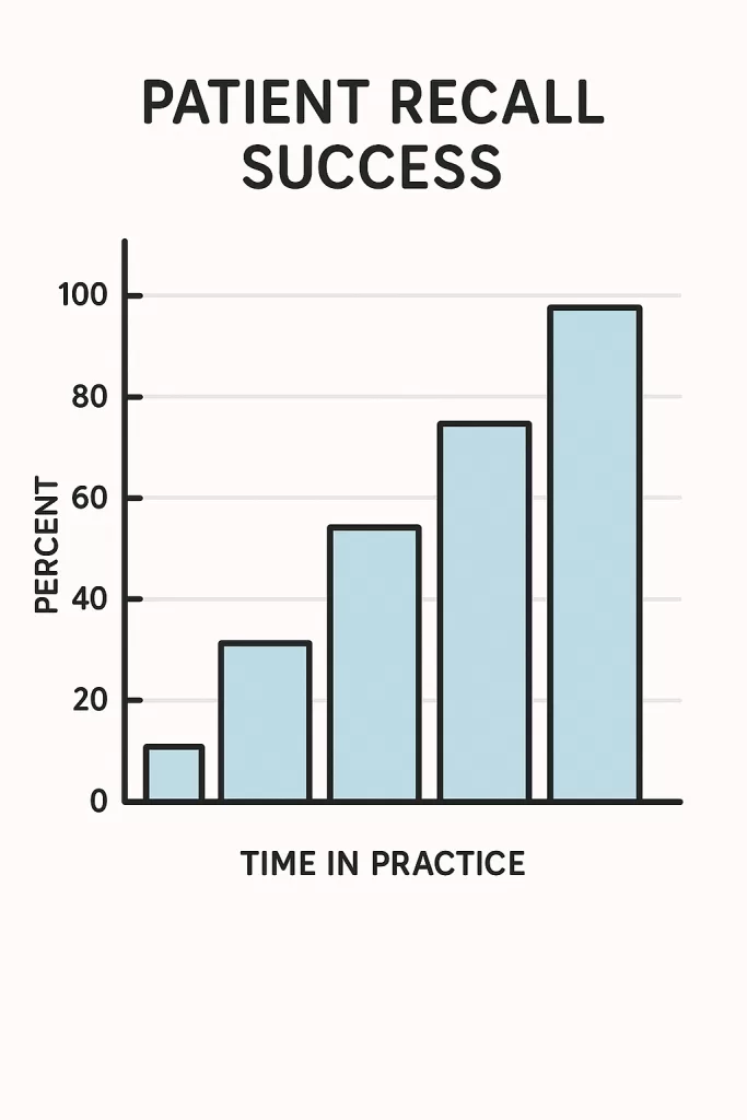 Bar graph showing increased visits and revenue from a patient recall system