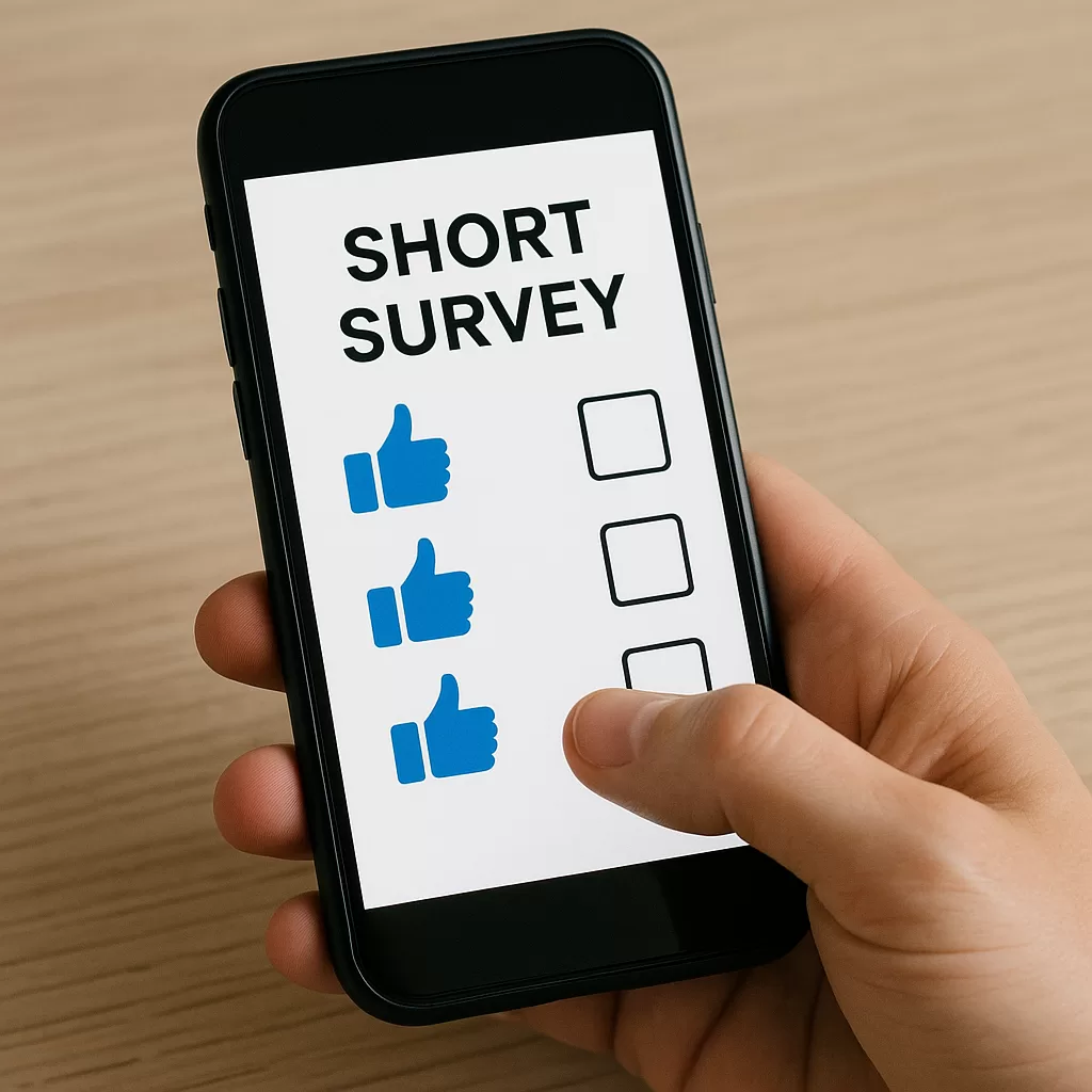 Patient receiving a satisfaction survey on their smartphone after a visit