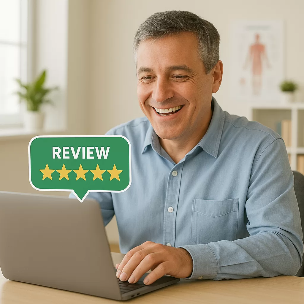Patient leaving a positive online review for their doctor on Google