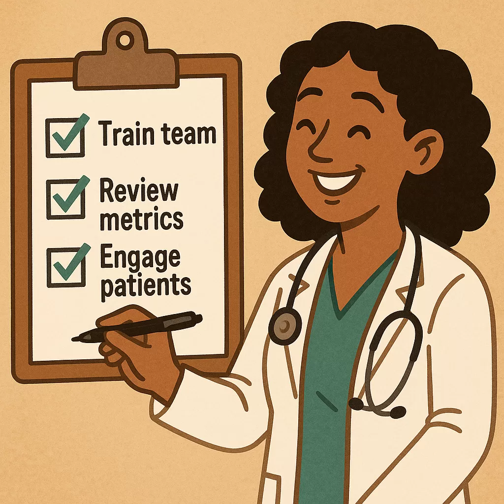 Value-Based Care Explained | Patient Outcomes & Reimbursement 8 Healthcare provider completing a checklist for success in value-based care.