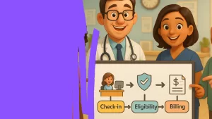 Healthcare Operations & Practice Management Blog | Integral Clinic Solutions 3 Pixar-style scene of diverse medical clinic staff happily reviewing a colorful workflow map together.