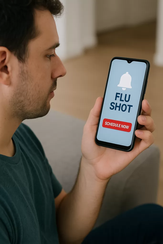 Reminder message for flu shot availability sent via a clinic's recall software