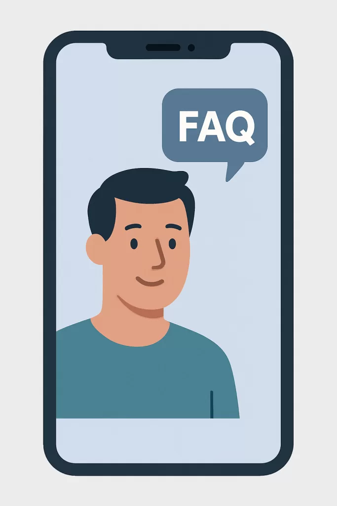 A digital index card or screen showing a list of FAQs about Optimizing patient portal use