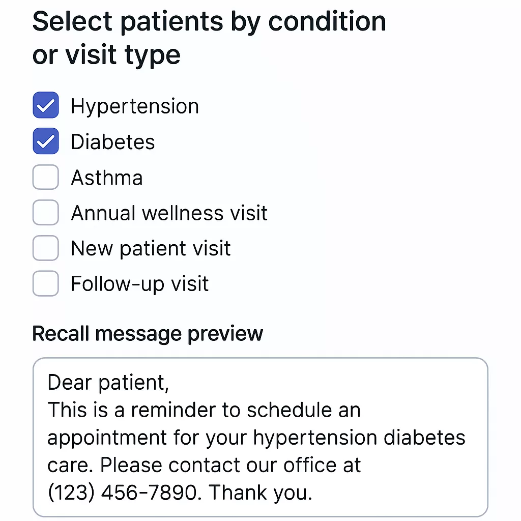 Campaign management screen showing message targeting options by patient type