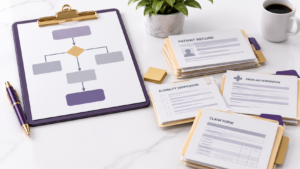 Healthcare Operations & Practice Management Blog | Integral Clinic Solutions 7 Workflow map comparing a defined healthcare process with patient records, eligibility verification, prior authorization, and claims.