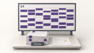 Healthcare Operations & Practice Management Blog | Integral Clinic Solutions 3 Q4 appointment scheduling board beside pending encounter forms, illustrating demand and workload in a medical practice.