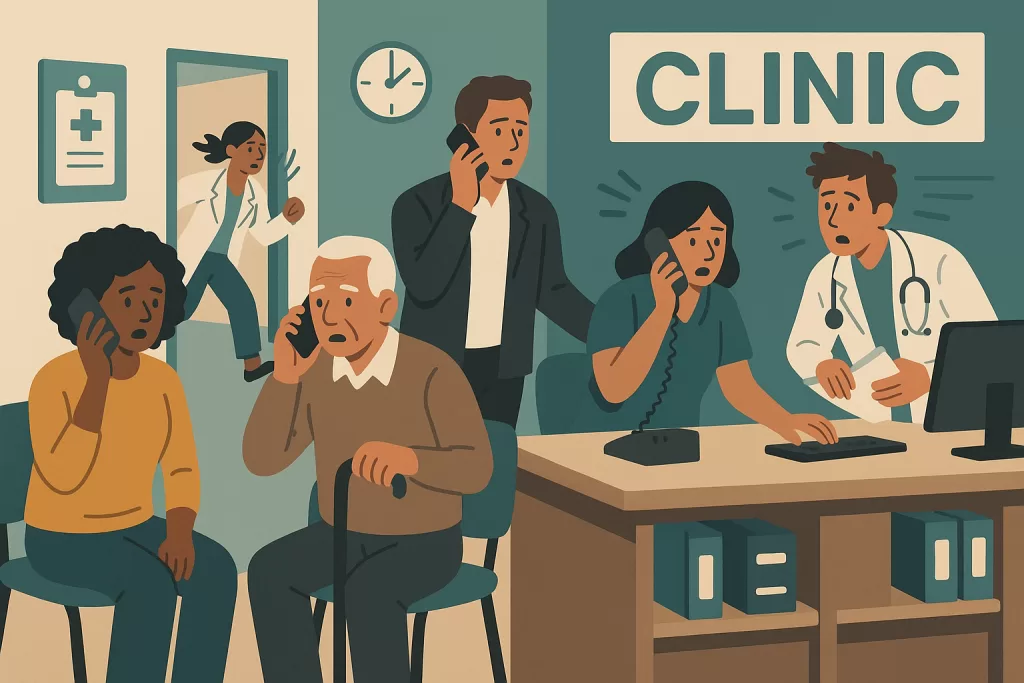 Illustration of a healthcare clinic experiencing high patient demand during Q4.