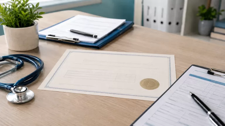 DEA license registration document on a medical office desk representing controlled substance prescribing compliance