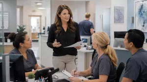 Healthcare Operations & Practice Management Blog | Integral Clinic Solutions 1 Medical Practice Staff Accountability leadership and team communication inside a modern healthcare office environment.