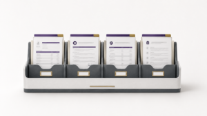 Healthcare Operations & Practice Management Blog | Integral Clinic Solutions 4 Editorial illustration representing Patient Accounts Receivable management with organized patient financial records arranged from registration through collections in a structured healthcare workflow.