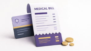 Healthcare Operations & Practice Management Blog | Integral Clinic Solutions 8 Patient Cost-Shares illustrated with a medical bill, insurance card, and patient payment portion.