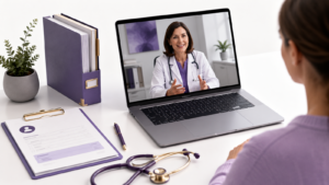 Healthcare Operations & Practice Management Blog | Integral Clinic Solutions 7 Telehealth visit between a doctor and patient as part of a medical practice workflow